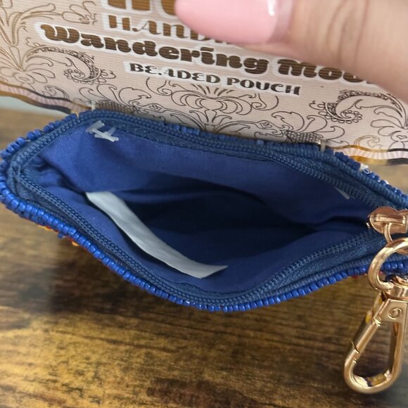 Handmade in India Wandering Moon Beaded Sardines Fish Coin Pouch Blue Yellow - Picture 3 of 3